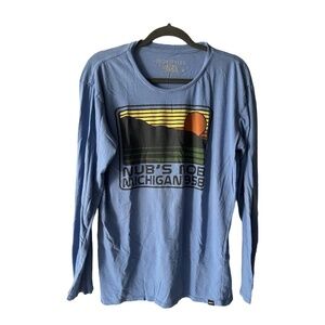 Long Sleeve Blue Cotton Retro Graphic Tee Size Large